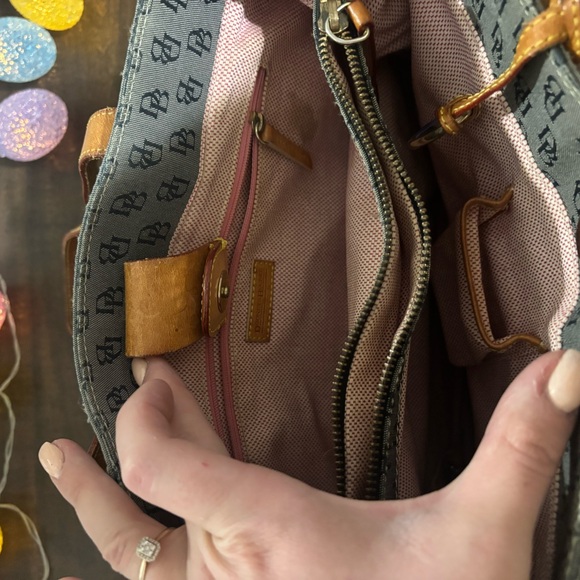 Dooney & Bourke Gray Signature Tote with Brown Leather Trim - Picture 3 of 5